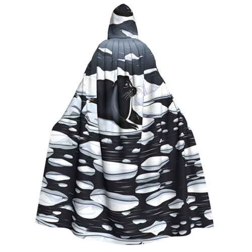 fdgbnm Robben auf Eis, Kapuzenumhang für Erwachsene, Cosplay-Umhang, Halloween-Kostüm, Volldruck, Polyester. von fdgbnm