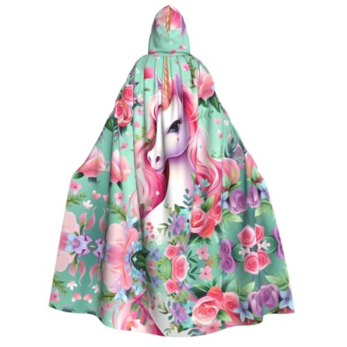 fdgbnm Rosa Einhorn-Umhang mit Kapuze für Erwachsene. Cosplay-Umhang, Halloween-Kostüm, Volldruck, Polyester. von fdgbnm