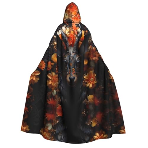 fdgbnm Schwarzer Antilope mit Blumen Kapuzenumhang für Erwachsene. Cosplay-Umhang, Halloween-Kostüm, Volldruck, Polyester. von fdgbnm
