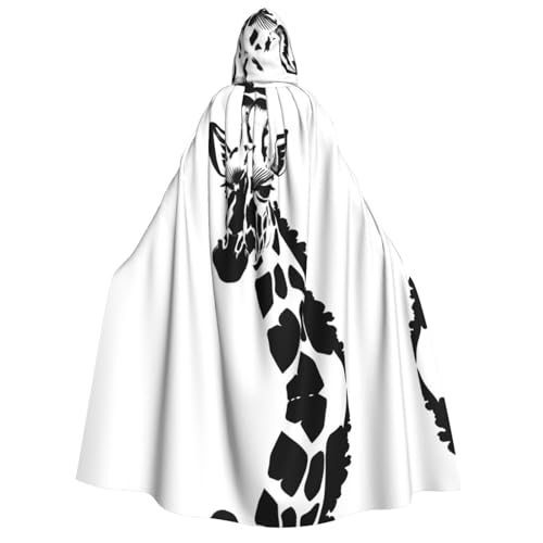 fdgbnm Schwarzer und weißer Giraffen-Umhang mit Kapuze für Erwachsene. Cosplay-Umhang, Halloween-Kostüm, Volldruck, Polyester. von fdgbnm