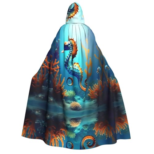 fdgbnm Seepferdchen-Umhang mit Kapuze für Erwachsene, Cosplay-Umhang, Halloween-Kostüm, Volldruck, Polyester. von fdgbnm
