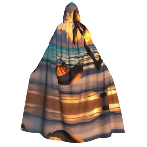fdgbnm Sonnenuntergang Strand Hängematte Erwachsene Kapuzenumhang Cosplay Umhang Halloween Kostüm Volldruck Polyester von fdgbnm