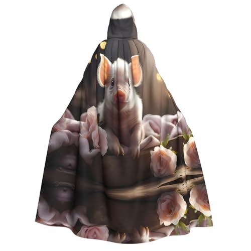 fdgbnm Süßer junger Schweine-Umhang mit Kapuze für Erwachsene. Cosplay-Umhang, Halloween-Kostüm, Volldruck, Polyester. von fdgbnm
