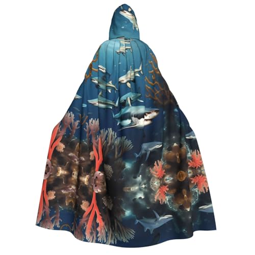 fdgbnm Umhang mit Kapuze für Erwachsene, Haie unter dem Meer, Cosplay-Umhang, Halloween-Kostüm, Volldruck, Polyester. von fdgbnm
