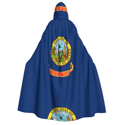 fdgbnm Umhang mit Kapuze für Erwachsene, Motiv: Flagge Idaho, Cosplay-Umhang, Halloween-Kostüm, Volldruck, Polyester. von fdgbnm