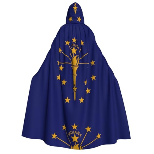 fdgbnm Umhang mit Kapuze für Erwachsene, Motiv: Indiana-Staatsflagge, Cosplay-Umhang, Halloween-Kostüm, Volldruck, Polyester. von fdgbnm