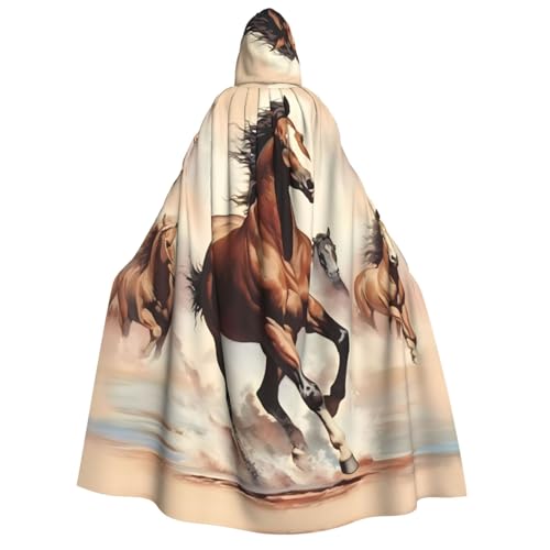 fdgbnm Umhang mit Kapuze für Erwachsene, Motiv: tanzendes braunes Pferd, Cosplay-Umhang, Halloween-Kostüm, Volldruck, Polyester. von fdgbnm