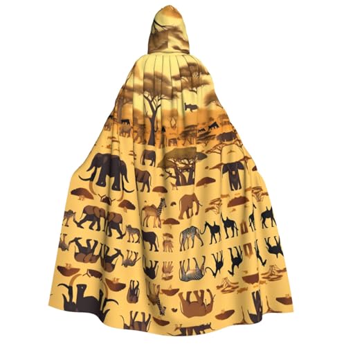 fdgbnm Umhang mit Kapuze für Erwachsene, afrikanische Graslandtiere, Cosplay-Umhang, Halloween-Kostüm, Volldruck, Polyester. von fdgbnm