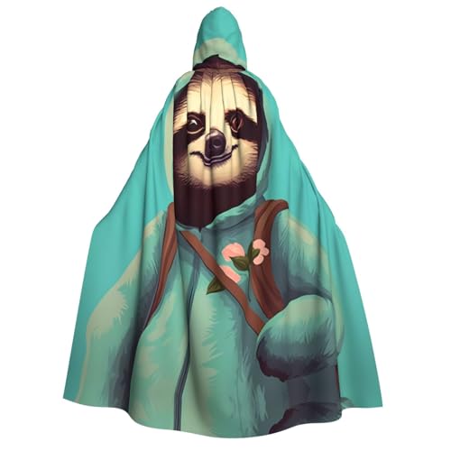 fdgbnm Umhang mit Kapuze für Erwachsene mit Faultier, Cosplay-Umhang, Halloween-Kostüm, Volldruck, Polyester. von fdgbnm