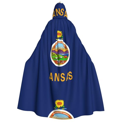 fdgbnm Umhang mit Kapuze und Kansas Staatsflagge, Cosplay-Umhang, Halloween-Kostüm, Volldruck, Polyester. von fdgbnm