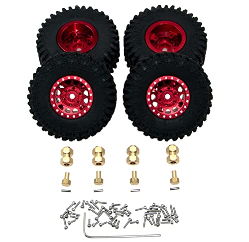 Räder Reifen und Messingrad Sechskantnabe 10 mm für TRAXXAS 1/18 TRX4M TRX-4M Upgrade RC Crawler Autoteile Zubehör (rot) von fengshuiluck