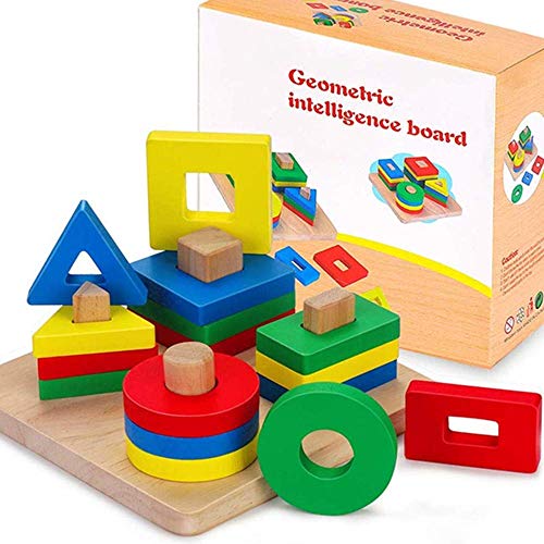 Holz Stapelspielzeug für 2 3 4 Jahre Kinder, Montessori Geometrisches Snteckspiel mit Formen und Farbe, Steckpuzzle Holzspielzeug Lernspielzeug Geschenk für Junge Mädchen und Babys von Fenrad