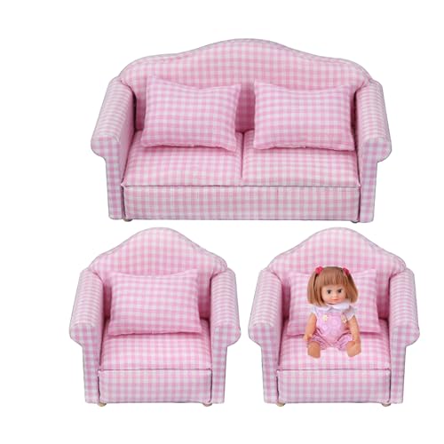feveo Miniaturcouch, Puppenhauscouch mit Kissen | 1:12 Hochsimulierter gepolsterter Liegestuhl | Miniaturmöbelspielzeug, einzelner Lesestuhl, Sofakissenkissen für Kinder, Puppenhauszubehör von feveo