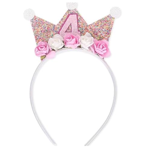 filheraze 4 Jahr Geburtstagskrone, Crown 4 Jahr Geburtstag Krone Stirnband mit Rose Blumen, Krone Geburtstag 4 Jahre Mädchen, Krone Mädchen 4 Jahre, Geburtstagskrone von filheraze