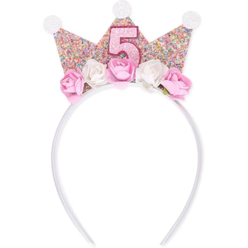 filheraze 5 Jahr Geburtstagskrone, Crown 5 Jahr Geburtstag Krone Stirnband mit Rose Blumen, Krone Geburtstag 5 Jahre Mädchen, Krone Mädchen 5 Jahre, Geburtstagskrone von filheraze