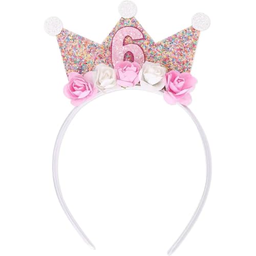 filheraze 6 Jahr Geburtstagskrone, Crown 6 Jahr Geburtstag Krone Stirnband mit Rose Blumen, Krone Geburtstag 6 Jahre Mädchen, Krone Mädchen 6 Jahre, Geburtstagskrone von filheraze