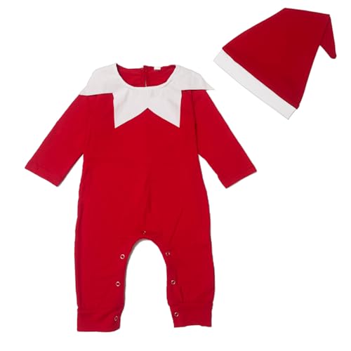 fimaska Weihnachtsanzug-Set für Neugeborene, Elfenkostüm, langärmelig, Weihnachtsmann-Overall + Hut (0-6 Monate) von fimaska