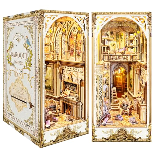 fisca Book Nook Kit,DIY Miniatur Puppenhaus Bausatz,Bücherregal Deko mit Licht,Bücherecke Bücherregal Einsatz Dekor,Holz Puzzle Buchstütze für Erwachsene & Jugendliche (Fanhua-Garten) von fisca