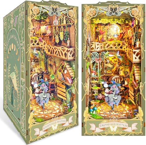 fisca Book Nook Kit,DIY Miniatur Puppenhaus Bausatz,Bücherregal Deko mit Licht,Bücherecke Bücherregal Einsatz Dekor,Holz Puzzle Buchstütze für Erwachsene & Jugendliche (Geheimnis Greenfield) von fisca
