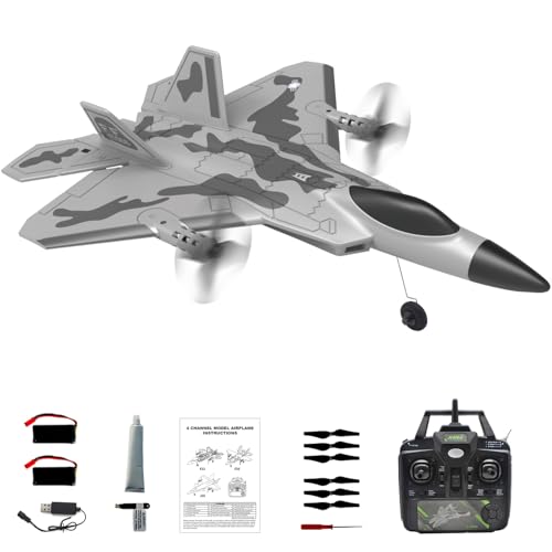 RC-Flugzeug 4CH Ferngesteuertes Kampfflugzeug mit 3 Modi, F-22 RC Flugzeug Flugfertig, Stunt Fliegen Upside Unte, Zwei Batterien Spielzeug für Anfänger Erwachsene mit Stabilisierungssystem (Grau) RC-Flugzeug 4CH Ferngesteuertes Kampfflugzeug mit 3 Modi, F-22 RC Flugzeug Flugfertig, Stunt Fliegen Upside Unte, Zwei Batterien Spielzeug für Anfänger Erwachsene mit Stabilisierungssystem (Grau) von fisca
