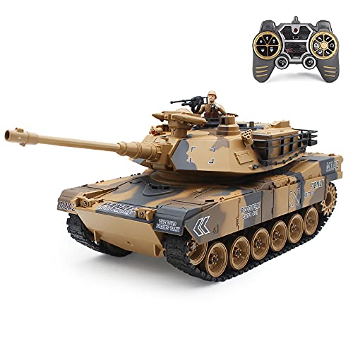 fisca 1/18 Ferngesteuerter Panzer 2,4 GHz, 15 Kanal M1A2 RC Tank mit Schussfunktion und Rauch – Abrams Main Battle Tank That Shoot BBS Airsoft Bullets Militär Spielzeug für Kinder und Erwachsene von fisca