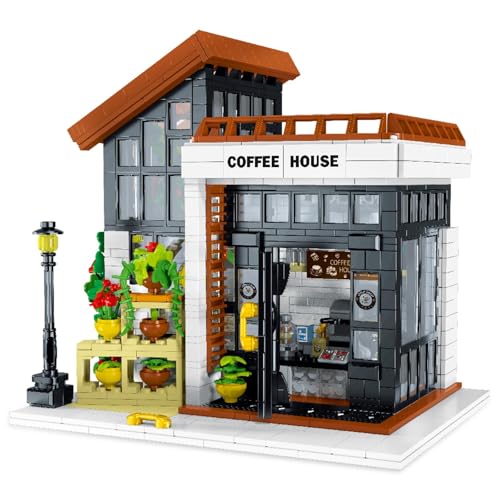 fisca Sonnenschein Cafe 1512pcs Bauklötze Set mit LED,Stadt Cafe Architektur Kit Geburtstag Dekorative Handwerksidee für Jungen Mädchen und Erwachsene von fisca