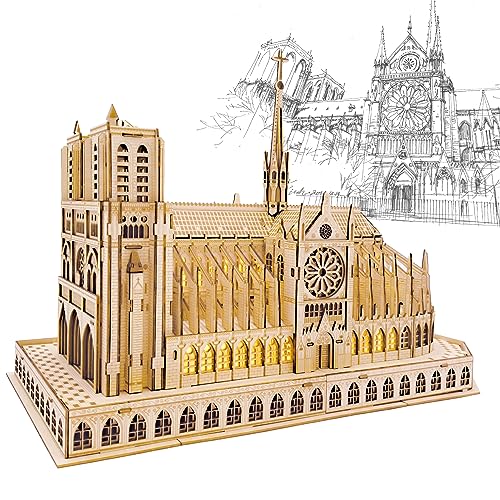 Fisca 3D Puzzle Modell Bausatz Notre Dame De Paris Kirche Modell Bausätze mit Led Licht, Model Craft Architecture Building Puzzle Set, DIY-Hobby-Geschenk für Erwachsene, 266 Teile von fisca