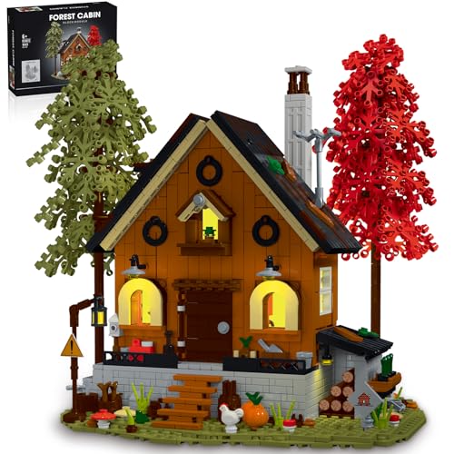 fisca Block Set 1643PCS Forest Chalet mit LED Licht, BAU-Spielzeug für Sammler, Modell der Dekorative Bastelidee für Erwachsene und Kinder von fisca
