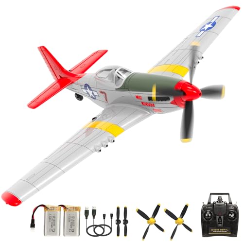 Fisca P51D RC Flugzeug - 4CH Ferngesteuertes Modell Mit Hochgeschwindigkeitsmotor, Xpilot Stabilisierungssystem & Kunstflug - Für Kinder (Silber) von fisca