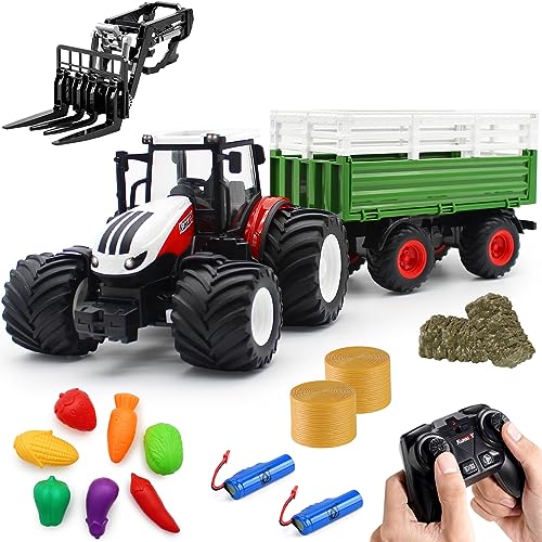 fisca Ferngesteuerter Traktor Spielzeug RC Bauernhof Traktor Set mit Anhänger Frontgabelstapler, 1/24 Scale 2.4Ghz Elektronischer Traktor Bauernhof LKW Fahrzeug Spielzeug mit Licht für Kinder im Alter fisca Ferngesteuerter Traktor Spielzeug RC Bauernhof Traktor Set mit Anhänger Frontgabelstapler, 1/24 Scale 2.4Ghz Elektronischer Traktor Bauernhof LKW Fahrzeug Spielzeug mit Licht für Kinder im Alter von fisca