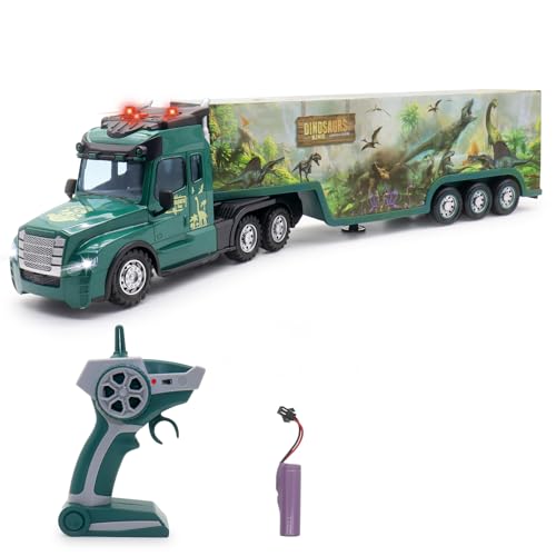 fisca Ferngesteuerter LKW Spielzeug, RC Auto Spielzeug Geschenke mit Licht & Sound für Kinder Mädchen (Dinosaurier Druck) von fisca