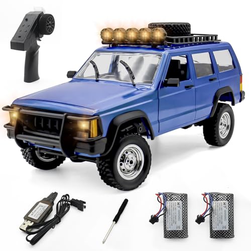 fisca RC Crawler 1:12 RC Truck 2.4GHz 4WD RC Modellauto, All Terrain Hobby Klasse RC LKW mit Offenen Türen & LED Licht, Geschenk für Kinder & Erwachsene (Blue) von fisca