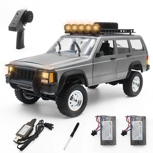 fisca RC Crawler, 1/12 2.4GHz 4WD Off-Road RC-Kletterauto, All Terrain Hobby Klasse RC LKW mit Offenen Türen & LED Licht, Geschenk für Kinder & Erwachsene (Silver) von fisca