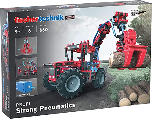 fischertechnik 559876 PROFI Strong Pneumatics – Bausatz für Kinder ab 9 Jahren, pneumatisch betriebenes Konstruktionsspielzeug mit Traktor und 5 weiteren Modellen, Mittel von fischertechnik