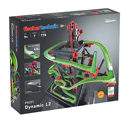 fischertechnik 536621 Kugelbahn Dynamic L2 – Bausatz für Kinder ab 9 Jahren, Lernspielzeug mit Motor und Highspeed-Kurven, grün von fischertechnik