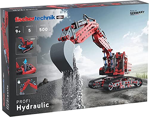 fischertechnik 548888 Hydraulik Spielzeug Bagger für Kinder mit realitätsnaher Hydraulik-Funktion und Baggerschaufel, 5 Modelle, Schauffelbagger, Pistenraupe & Versuchsmodelle, Konstruktionsspielzeug, Mittel von fischertechnik