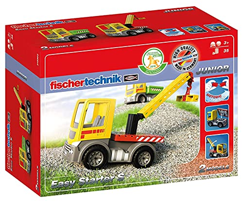 fischertechnik 548902 Easy Starter S - Spielzeug LKW für Kinder ab 3 Jahre - das Lieblingsthema Lastwagen für Zuhause aber auch im Außenbereich - 2 Modelle - Muldenkipper & Bauplatte mit Kran von fischertechnik