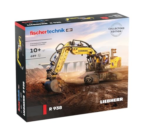 fischertechnik 576450 Liebherr R938 Pneumatischer Bagger – Baukasten für Kinder ab 10 Jahren, Modellbausatz für Erwachsene, gelb von fischertechnik
