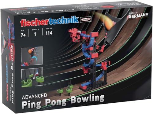 fischertechnik Advanced 569017 Ping Pong Bowling-Baukasten für Kinder ab 7 Jahre, Konstruktionsspielzeug, Kegelspiel mit Trichter, Schwarz von fischertechnik