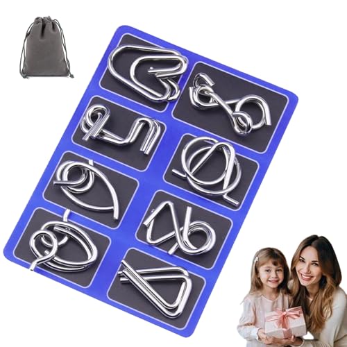 Berlinmoon Metall Puzzle Ring Achtteilig Denksportaufgaben, Denksport Puzzle Metall Für Kinder, 3D Blaue Knobelspiele Metalls Set, Ideal Intelligence Toys Gifts for Kids and Adults (1pc-E) von fjaldjfu