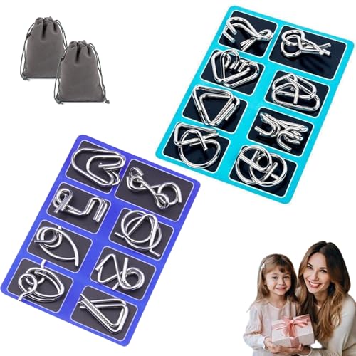 Berlinmoon Metall Puzzle Ring Achtteilig Denksportaufgaben, Denksport Puzzle Metall Für Kinder, 3D Blaue Knobelspiele Metalls Set, Ideal Intelligence Toys Gifts for Kids and Adults (2pcs-A) von fjaldjfu