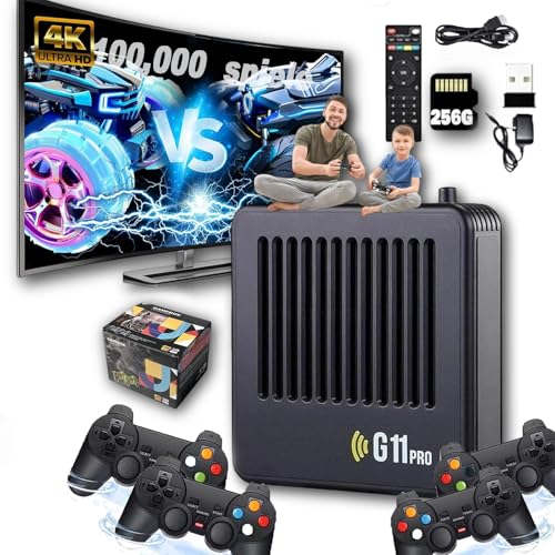 Retrowave G11 Pro, 2025 Retro Wave G11 Pro Konsole 100000 Spiele 4k, Retro Spielekonsole, Plug & Play Video Games with 2/4 Wireless Dual Controllers (256G,4 Controllers) von fjaldjfu