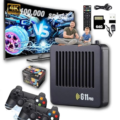 Retrowave G11 Pro, 2025 Retro Wave G11 Pro Konsole 100000 Spiele 4k, Retro Spielekonsole, Plug & Play Video Games with 2/4 Wireless Dual Controllers (64G,2 Controllers) von fjaldjfu