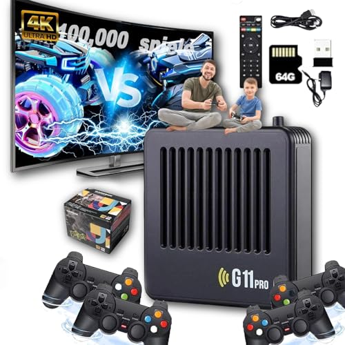 Retrowave G11 Pro, 2025 Retro Wave G11 Pro Konsole 100000 Spiele 4k, Retro Spielekonsole, Plug & Play Video Games with 2/4 Wireless Dual Controllers (64G,4 Controllers) von fjaldjfu