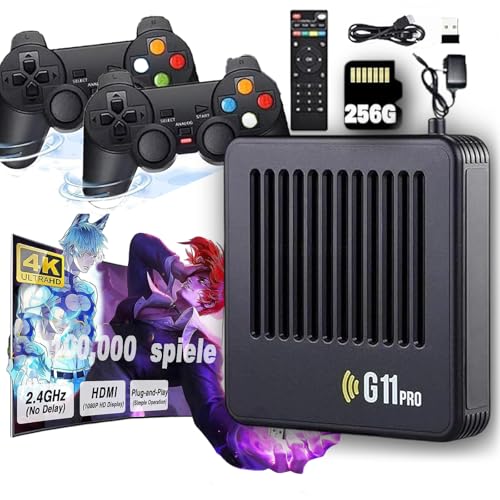 Retrowave G11 Pro 100000 Spiele, 2025 Retro Spielekonsole, Ruvania Retro Konsole, G11 Pro Konsole, Retro Game Console, Plug & Play-Videospiele mit 4 kabellosen Dual-Controllern (256G,2 Controllers) von fjaldjfu
