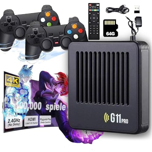 Retrowave G11 Pro 100000 Spiele, 2025 Retro Spielekonsole, Ruvania Retro Konsole, G11 Pro Konsole, Retro Game Console, Plug & Play-Videospiele mit 4 kabellosen Dual-Controllern (64G,4 Controllers) von fjaldjfu