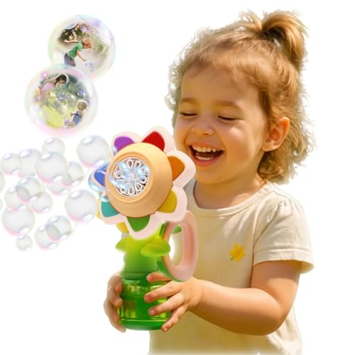 Tanzende Seifenblasen Blume, 2025 Upgrade seifenblasenmaschine Kinder, seifenblasenblume, Wiederaufladbare tanzende Sonnenblumen Seifenblasenmaschine mit KopfschüTtelns Funktion (Pink-3Gang) von fjaldjfu
