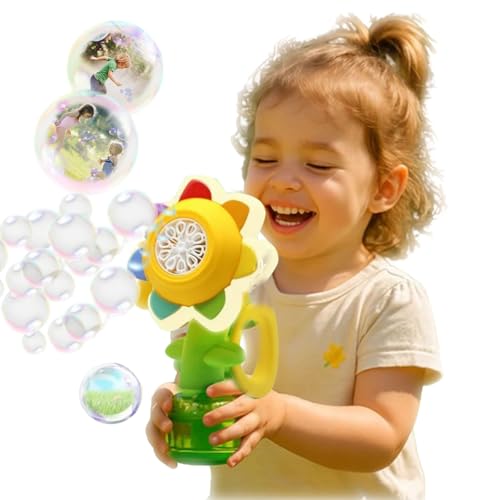 Tanzende Seifenblasen Blume, 2025 Upgrade seifenblasenmaschine Kinder, seifenblasenblume, Wiederaufladbare tanzende Sonnenblumen Seifenblasenmaschine mit KopfschüTtelns Funktion (Yellow-3Gang) von fjaldjfu