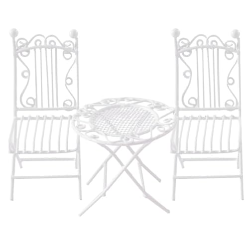 Bistro -Set, 3PCS/Set realistische Eisen Miniatur -Puppenhauszubehör, lustige DIY -Zubehör weiß Miniaturmöbel für Dollhouse Decor Kinder Geschenke Geschenke von fkngcp