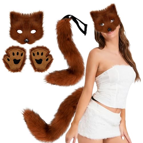 Fox Kostüm Halloween Therian Maske, Schwanz und pelzige Pfoten Plüsch Maske Flauschige Pfotenhandschuhe und Schwänze Cosplay -Kostüme für Frauen Halloween Dress -up Party rotes Braun Therian Schw Fox Kostüm Halloween Therian Maske, Schwanz und pelzige Pfoten Plüsch Maske Flauschige Pfotenhandschuhe und Schwänze Cosplay -Kostüme für Frauen Halloween Dress -up Party rotes Braun Therian Schw von fkngcp